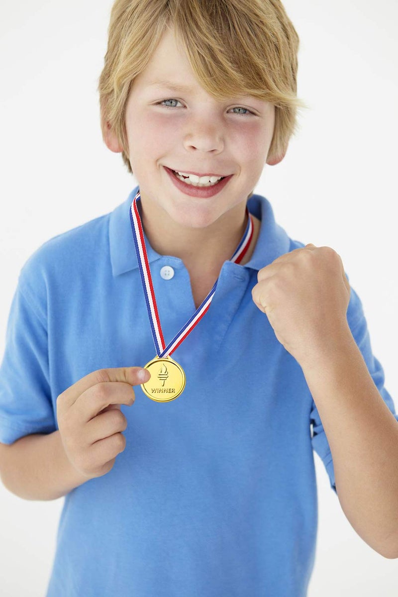 Pllieay 100 Pieces Gold Medals for Awards for Kids Plastic Winner Soccer Football Medals for Kids Awards Party Favors, Sports Party Game Prizes - Image 5